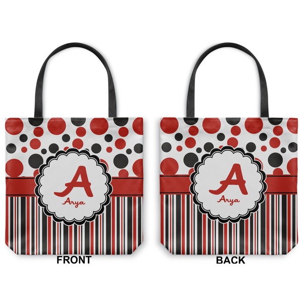 Red & Black Dots & Stripes Canvas Tote - Front and Back