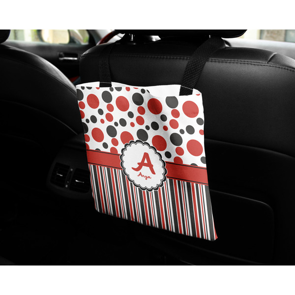 Red & Black Dots & Stripes Car Bag - In Use
