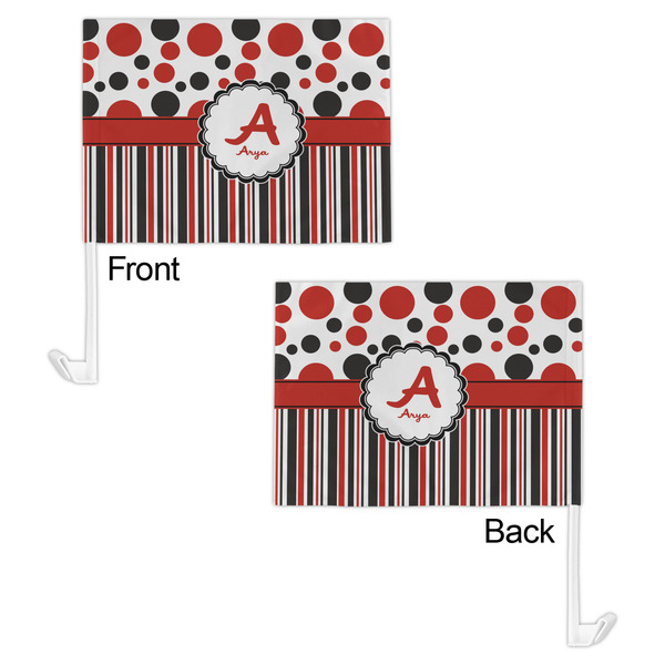 Red & Black Dots & Stripes Car Flag - 11" x 8" - Front & Back View