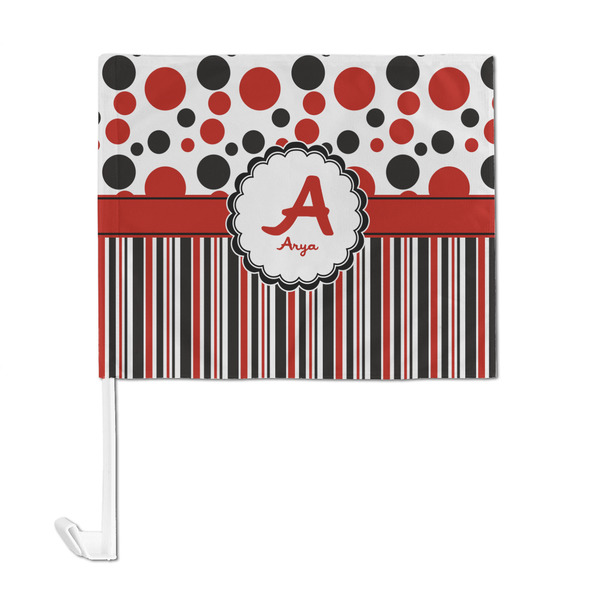 Red & Black Dots & Stripes Car Flag - Large - FRONT