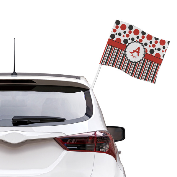 Red & Black Dots & Stripes Car Flag - Large - LIFESTYLE