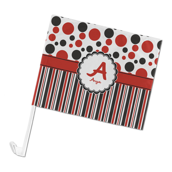 Custom Red & Black Dots & Stripes Car Flag - Large (Personalized)