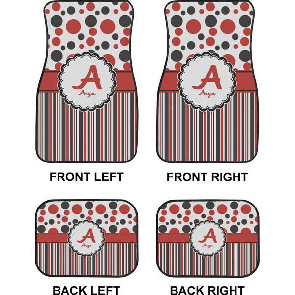 Red & Black Dots & Stripes Car Floor Mats Set (2F + 2B)