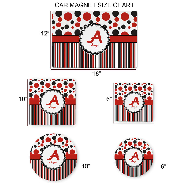 Red & Black Dots & Stripes Car Magnets - SIZE CHART