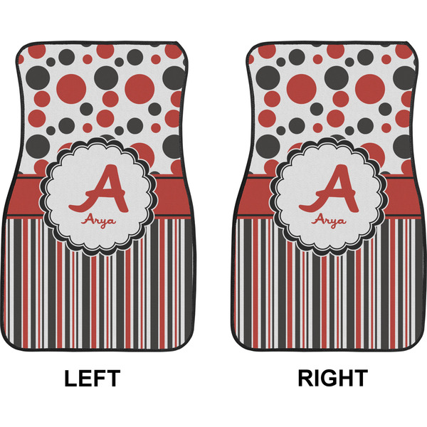 Red & Black Dots & Stripes Car Mat Front - Approval
