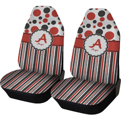 Red & Black Dots & Stripes Car Seat Covers (Set of Two) (Personalized)