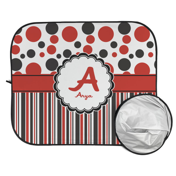 Red & Black Dots & Stripes Car Sun Shades - FOLDED & UNFOLDED