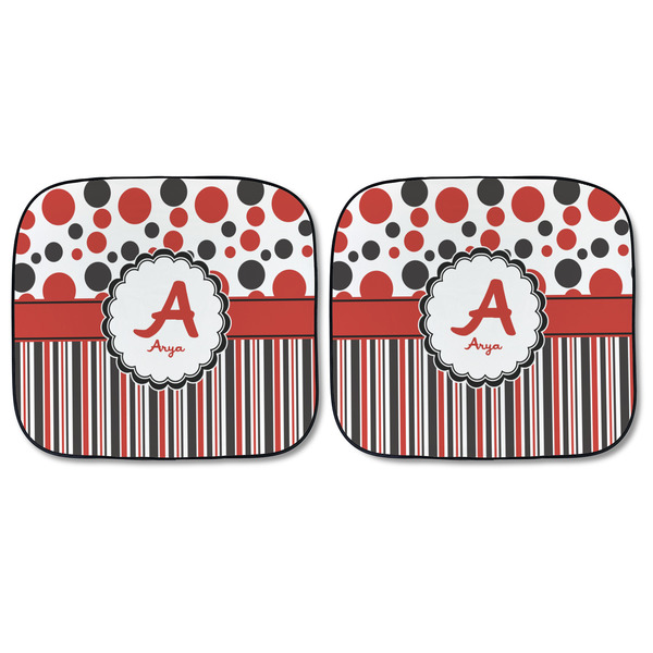 Red & Black Dots & Stripes Car Sun Shades - FRONT