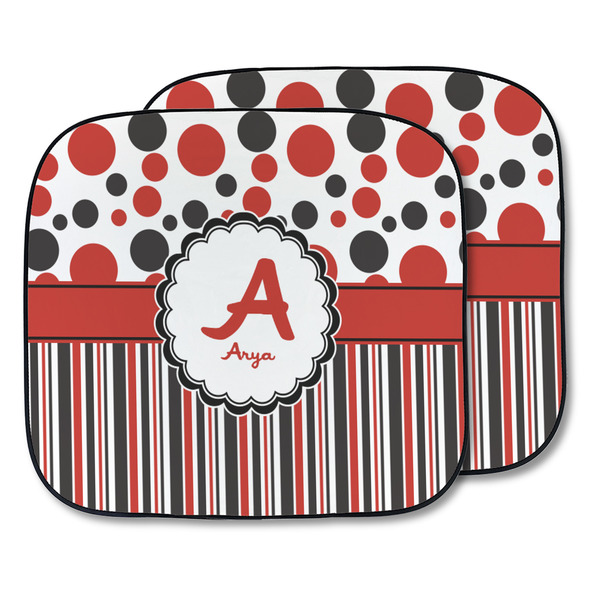 Custom Red & Black Dots & Stripes Car Sun Shade - Two Piece (Personalized)