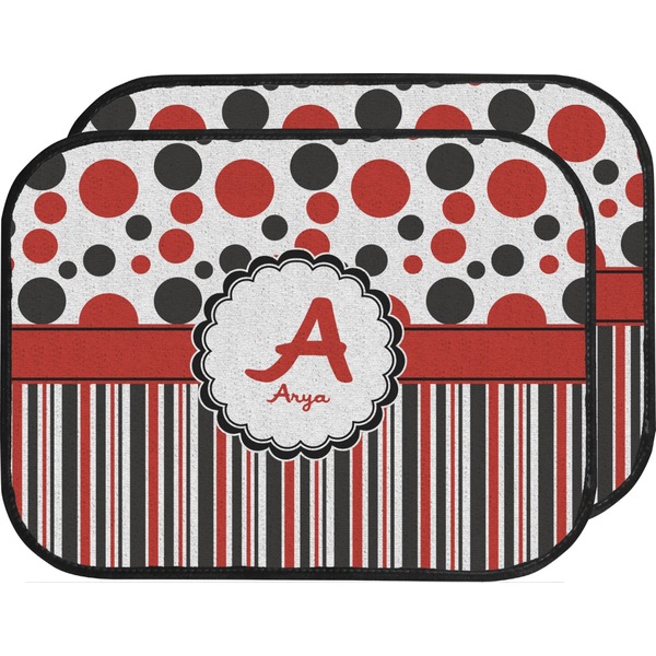 Custom Red & Black Dots & Stripes Car Floor Mats (Back Seat) (Personalized)