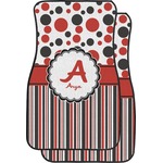Red & Black Dots & Stripes Car Floor Mats (Front Seat) (Personalized)