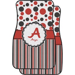 Red & Black Dots & Stripes Car Floor Mats (Front Seat) (Personalized)