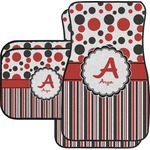 Red & Black Dots & Stripes Car Floor Mats Set - 2 Front & 2 Back (Personalized)