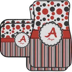 Red & Black Dots & Stripes Car Floor Mats Set - 2 Front & 2 Back (Personalized)