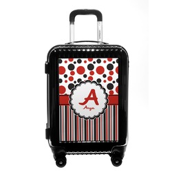 Red & Black Dots & Stripes Carry On Hard Shell Suitcase (Personalized)