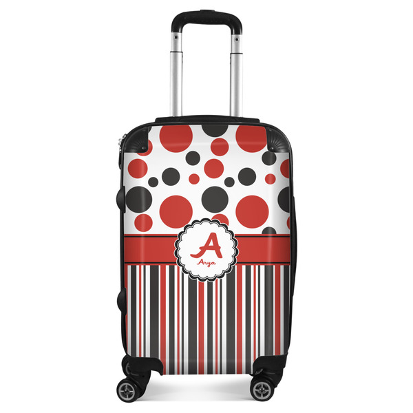 Custom Red & Black Dots & Stripes Suitcase - 20" Carry On (Personalized)