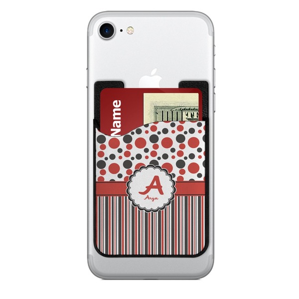 Custom Red & Black Dots & Stripes 2-in-1 Cell Phone Credit Card Holder & Screen Cleaner (Personalized)
