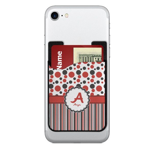 Custom Red & Black Dots & Stripes 2-in-1 Cell Phone Credit Card Holder & Screen Cleaner (Personalized)