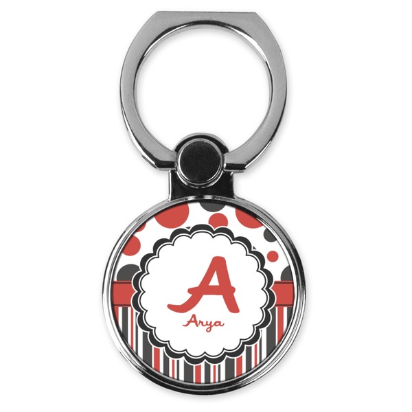 Custom Red & Black Dots & Stripes Cell Phone Ring Stand & Holder (Personalized)