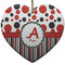 Red & Black Dots & Stripes Ceramic Flat Ornament - Heart (Front)