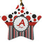 Red & Black Dots & Stripes Star Ceramic Ornament w/ Name and Initial