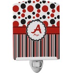 Red & Black Dots & Stripes Ceramic Night Light (Personalized)