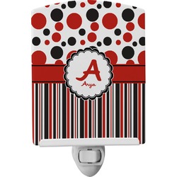 Red & Black Dots & Stripes Ceramic Night Light (Personalized)