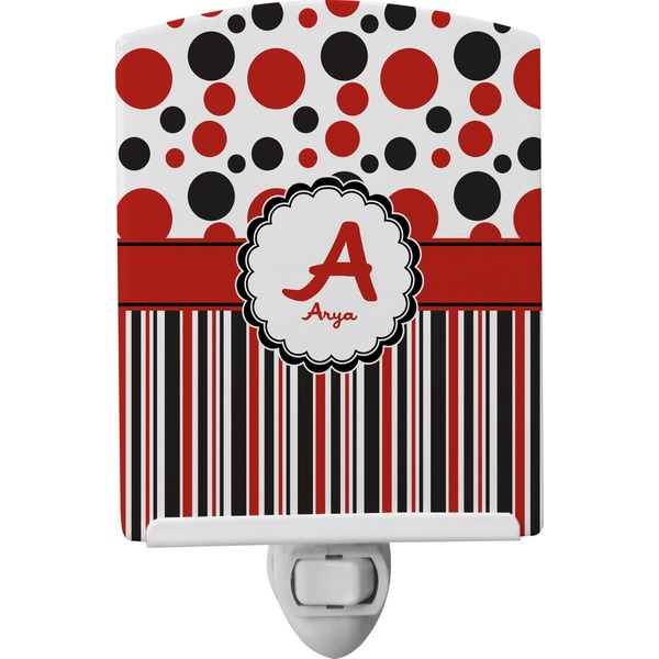 Custom Red & Black Dots & Stripes Ceramic Night Light (Personalized)