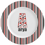 Red & Black Dots & Stripes Ceramic Dinner Plates (Set of 4) (Personalized)