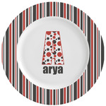 Red & Black Dots & Stripes Ceramic Dinner Plates (Set of 4) (Personalized)