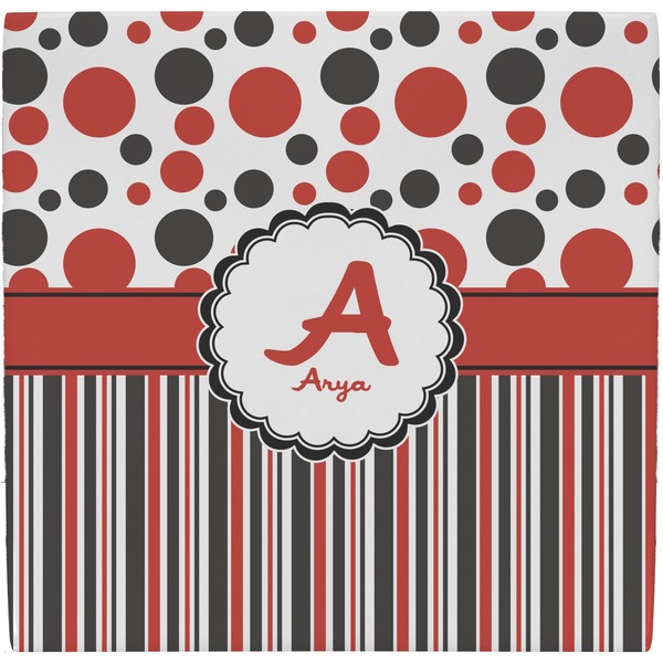 Custom Red & Black Dots & Stripes Ceramic Tile Hot Pad (Personalized)
