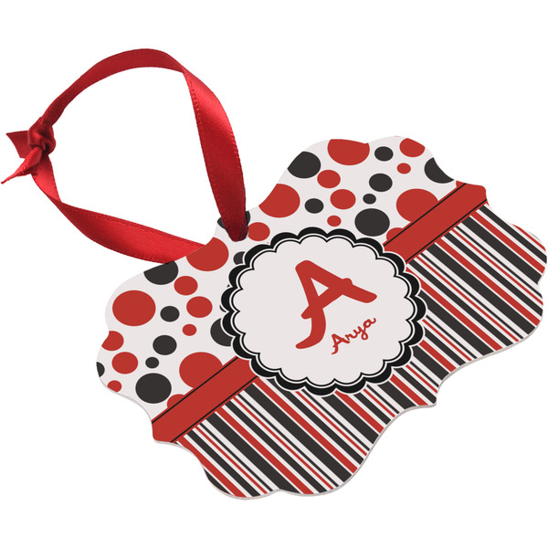 Red & Black Dots & Stripes Christmas Ornament
