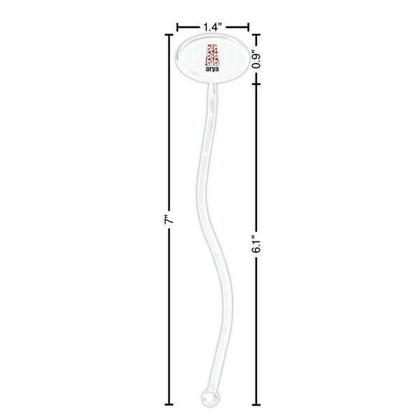 Red & Black Dots & Stripes Clear Plastic 7" Stir Stick - Oval - Dimensions