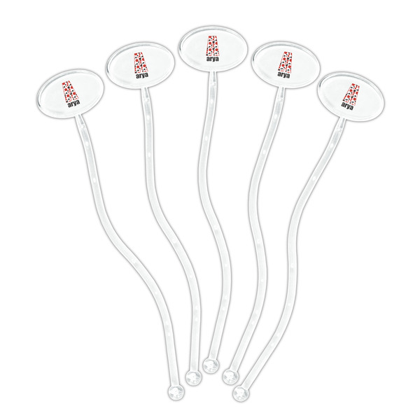 Red & Black Dots & Stripes Clear Plastic 7" Stir Stick - Oval - Fan