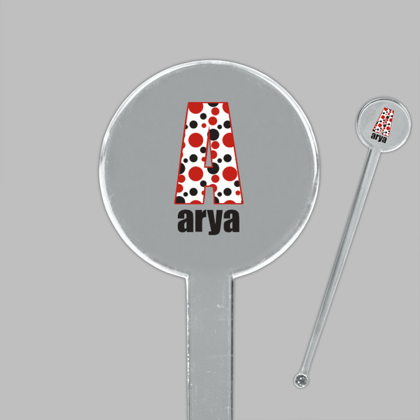 Red & Black Dots & Stripes Clear Plastic 7" Stir Stick - Round - Closeup