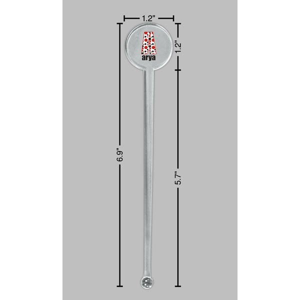 Red & Black Dots & Stripes Clear Plastic 7" Stir Stick - Round - Dimensions