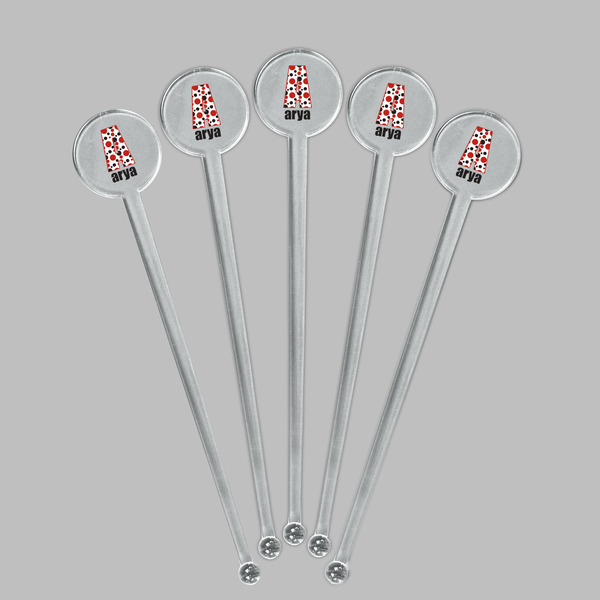 Red & Black Dots & Stripes Clear Plastic 7" Stir Stick - Round - Fan View