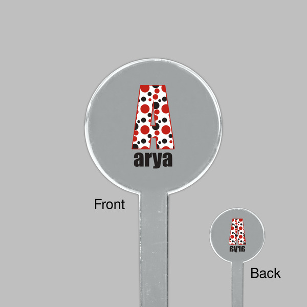 Red & Black Dots & Stripes Clear Plastic 7" Stir Stick - Round - Front & Back