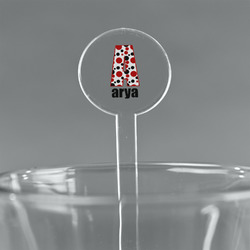 Red & Black Dots & Stripes 7" Round Plastic Stir Sticks - Clear (Personalized)