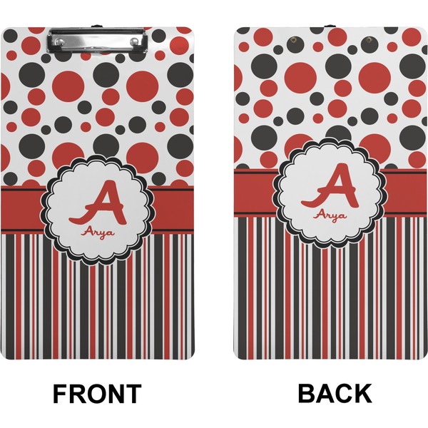 Red & Black Dots & Stripes Clipboard (Legal) (Front + Back)