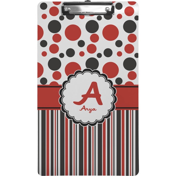 Custom Red & Black Dots & Stripes Clipboard (Legal Size) (Personalized)