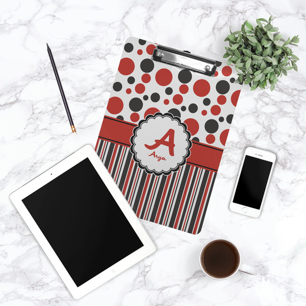 Red & Black Dots & Stripes Clipboard - Lifestyle Photo