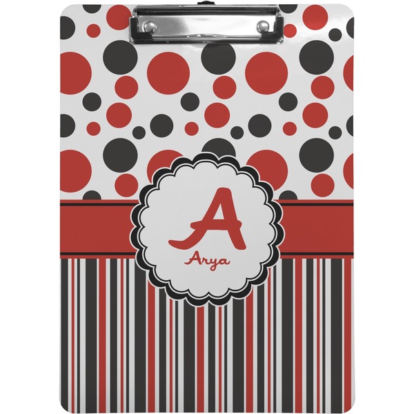 Custom Red & Black Dots & Stripes Clipboard (Letter Size) (Personalized)