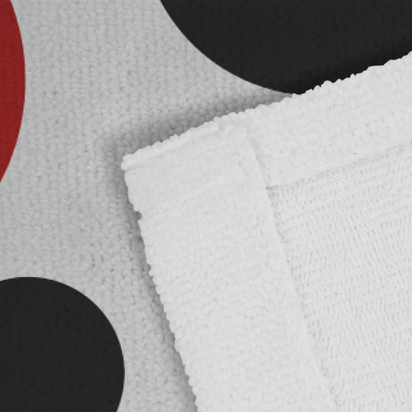 Red & Black Dots & Stripes Close up of Fabric