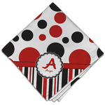 Red & Black Dots & Stripes Cloth Dinner Napkin - Single w/ Name and Initial