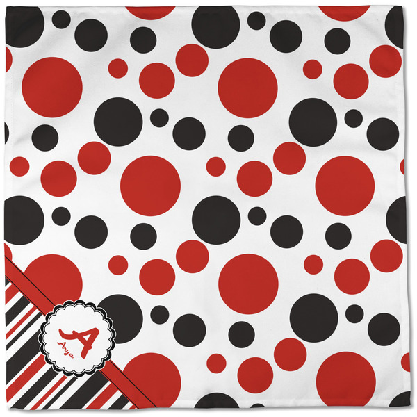 Red & Black Dots & Stripes Cloth Napkins - Personalized Dinner (Full Open)