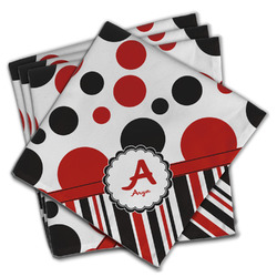 Red & Black Dots & Stripes Cloth Napkins (Set of 4) (Personalized)
