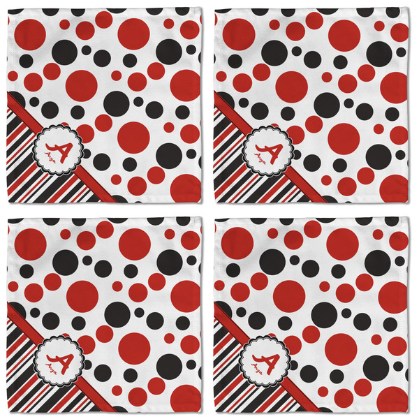 Red & Black Dots & Stripes Cloth Napkins - Personalized Lunch (APPROVAL) Set of 4