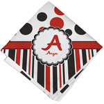 Red & Black Dots & Stripes Cloth Napkin w/ Name and Initial