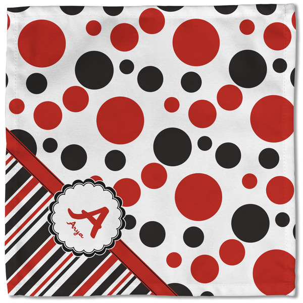 Red & Black Dots & Stripes Cloth Napkins - Personalized Lunch (Single Full Open)